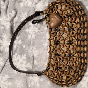Nine West Wooden Beaded Bag is perfect. 12" x 6", EUC.